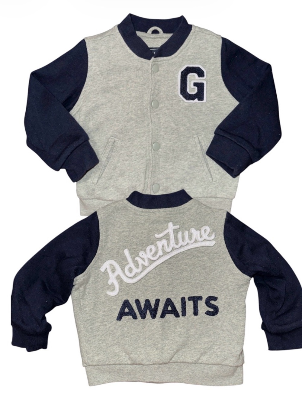 GAP Grey and Navy Varsity-Style Knit Jacket